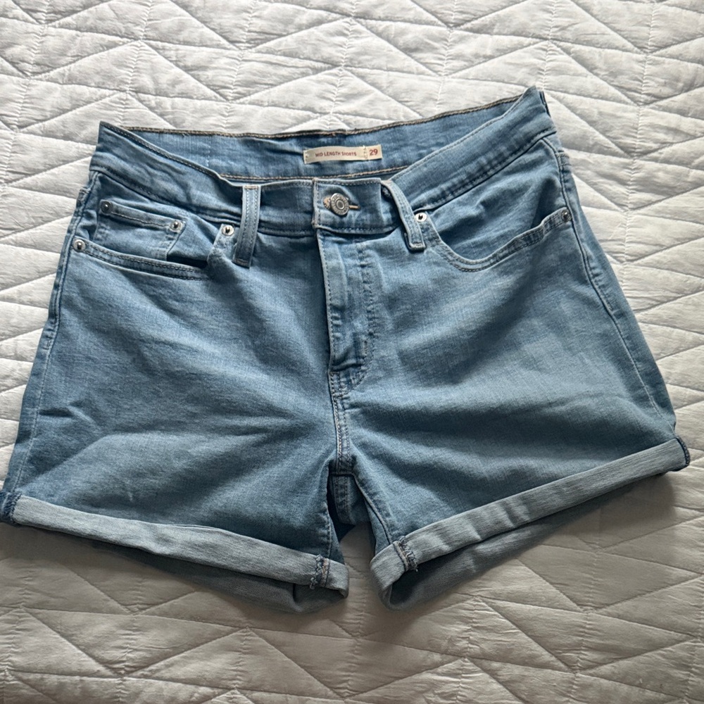 Levi's Light Blue Denim Roll Cuff Jean Shorts